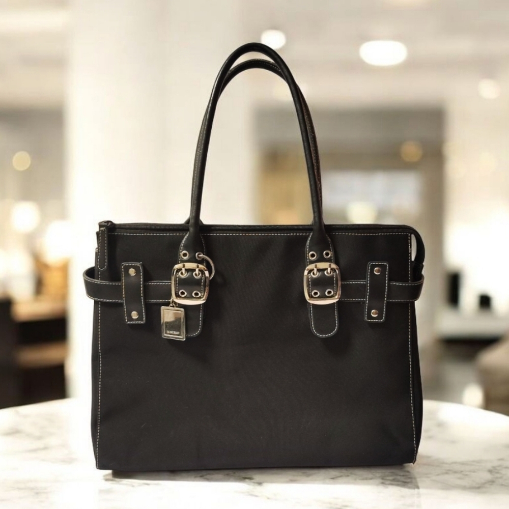 Nine West Women's Tote Bag, Top Handle Hand/Shoulder Polyester Bag Black Satchel